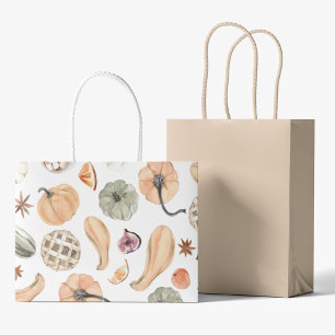 Colourful Watercolor Pumpkin Pattern   Autumn Vibe Large Gift Bag