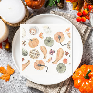 Colourful Watercolor Pumpkin Pattern Autumn Vibe Napkin