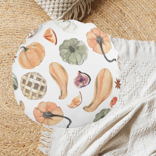 Colourful Watercolor Pumpkin Pattern   Autumn Vibe Round Cushion