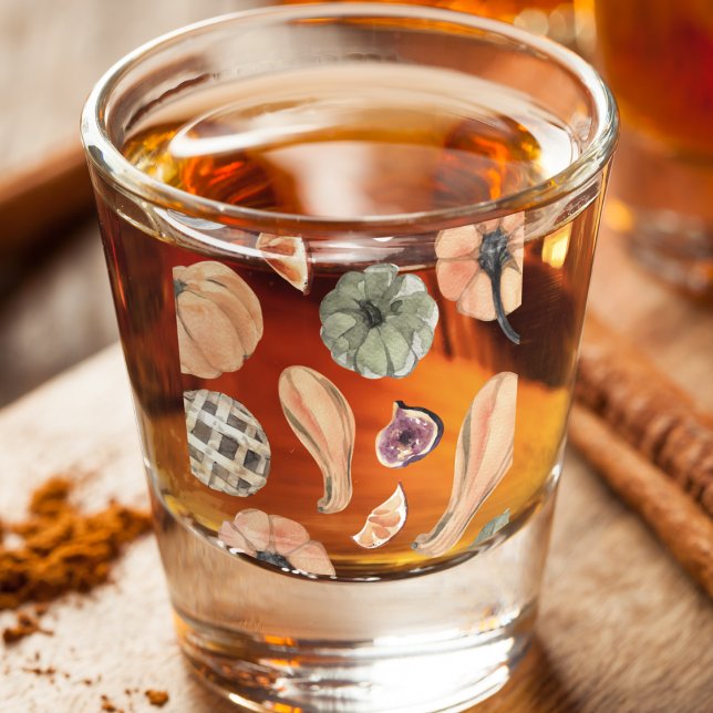 Colourful Watercolor Pumpkin Pattern | Autumn Vibe Shot Glass (Creator Uploaded)