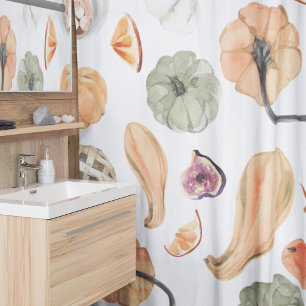 Colourful Watercolor Pumpkin Pattern   Autumn Vibe Shower Curtain