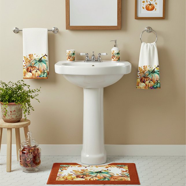 Colourful watercolor pumpkins and leaves hand towel (Creator Uploaded)