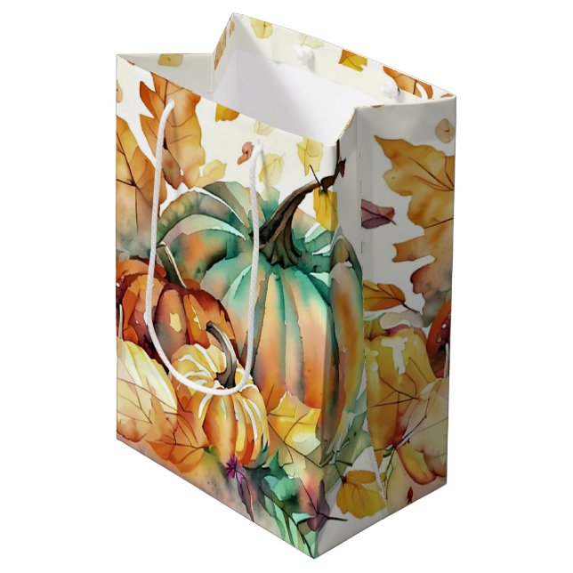 Colourful watercolor pumpkins and leaves medium gift bag (Front Angled)