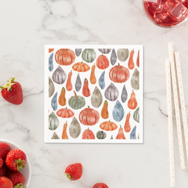 Colourful Watercolor Pumpkins Collection  Napkin (Insitu)