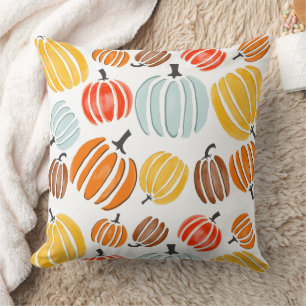 Colourful watercolor pumpkins illustration, pumpki cushion