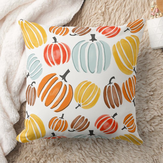 Colourful watercolor pumpkins illustration, pumpki cushion (Blanket)
