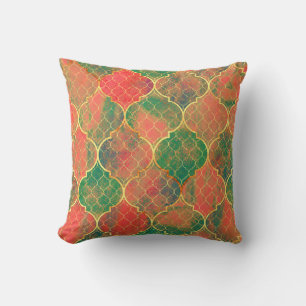 Colourful Watercolor Quatrefoil Pattern Cushion
