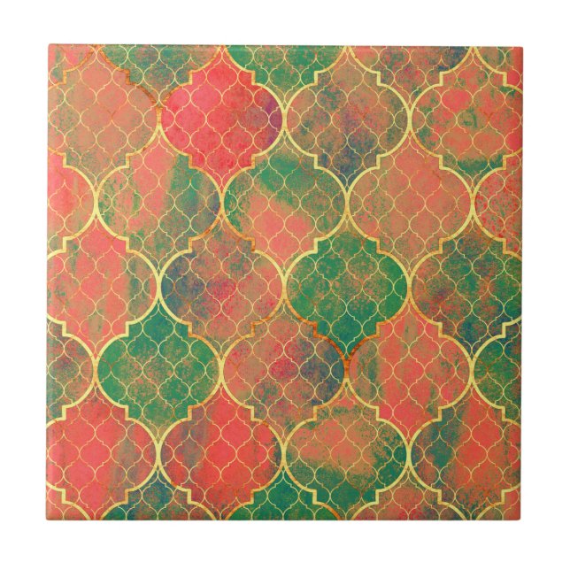 Colourful Watercolor Quatrefoil Pattern Tile (Front)