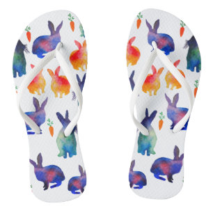 Colourful Watercolor Rabbits Easter Jandals