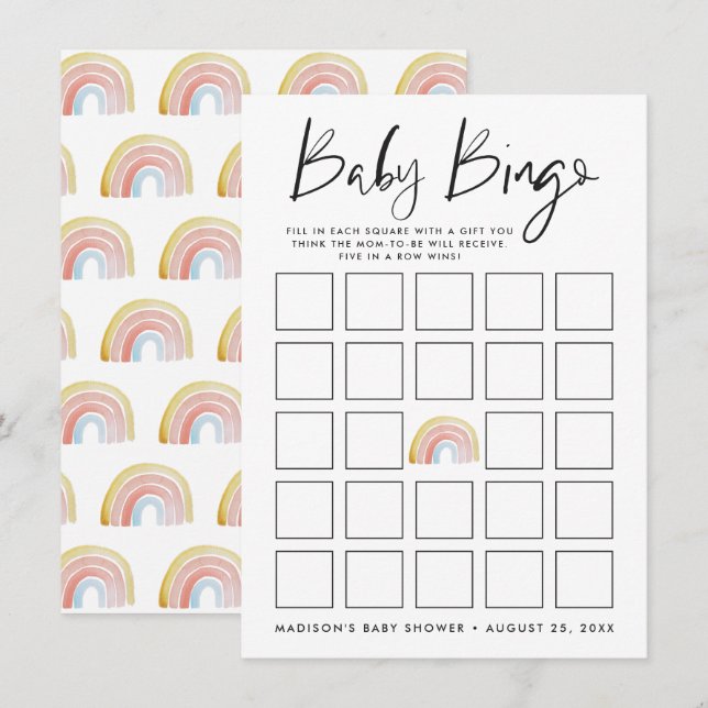 Colourful Watercolor Rainbow Baby Shower Bingo Car (Front/Back)