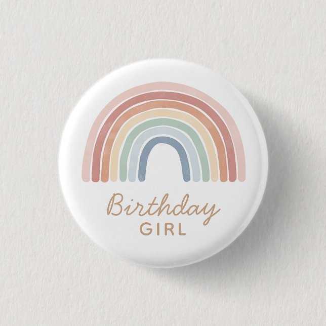 Colourful Watercolor Rainbow Birthday Girl 3 Cm Round Badge (Front)