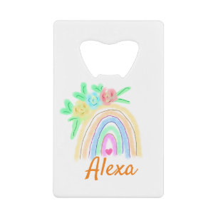Colourful watercolor rainbow boho floral add name