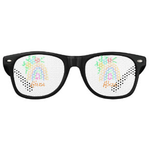 Colourful watercolor rainbow boho floral add name  retro sunglasses