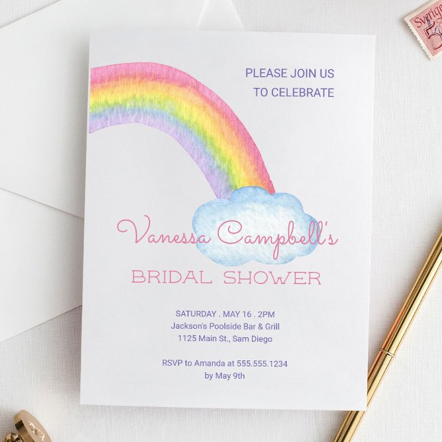 Colourful Watercolor Rainbow Bridal Shower Invitation (Creator Uploaded)