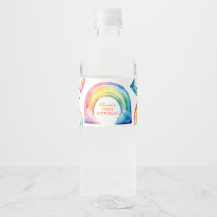 Colourful Watercolor Rainbow Girl Birthday Party Water Bottle Label