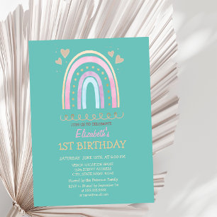 Colourful Watercolor Rainbow Hearts Striped Invitation