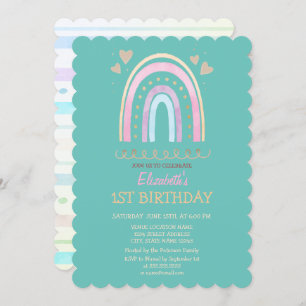 Colourful Watercolor Rainbow Hearts Striped  Invitation