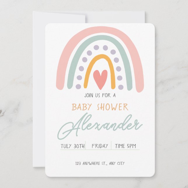 Colourful Watercolor Rainbow Illustrative Baby Sho Invitation (Front)