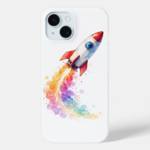 Colourful Watercolor Rocket Blast Off - iPhone 15 Case