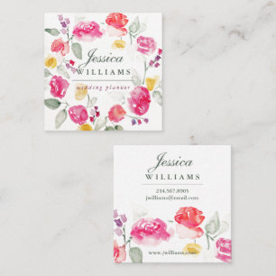 Colourful Watercolor Roses Wreath Business Card