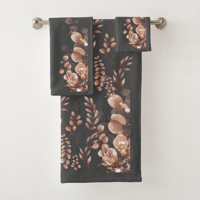 Colourful Watercolor Rustic Fall Eucalyptus Leaves Bath Towel Set (Insitu)