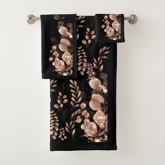 Colourful Watercolor Rustic Fall Eucalyptus Leaves Bath Towel Set (Insitu)