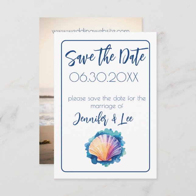 Colourful Watercolor Scallop Save the Date Invitation (Front/Back)