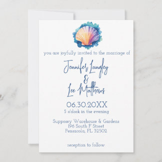 Colourful Watercolor Scallop Seashell Wedding Invitation
