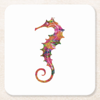 Colourful watercolor seahorse square paper coaster
