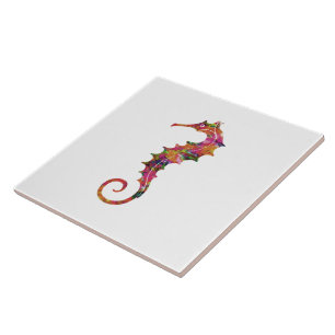 Colourful watercolor seahorse tile