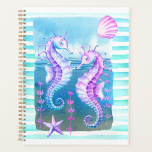 Colourful Watercolor Seahorses Sea Life Planner