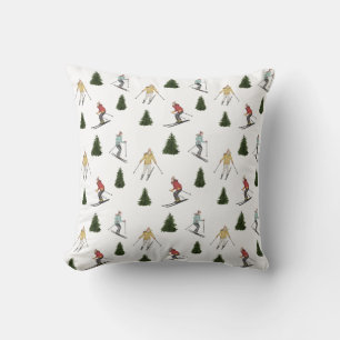 Colourful Watercolor Skiers Festive Holiday Patter Cushion