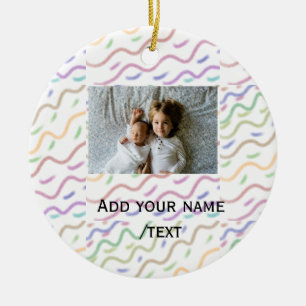 Colourful watercolor spiral pattern add photo name ceramic tree decoration
