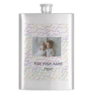 Colourful watercolor spiral pattern add photo name hip flask