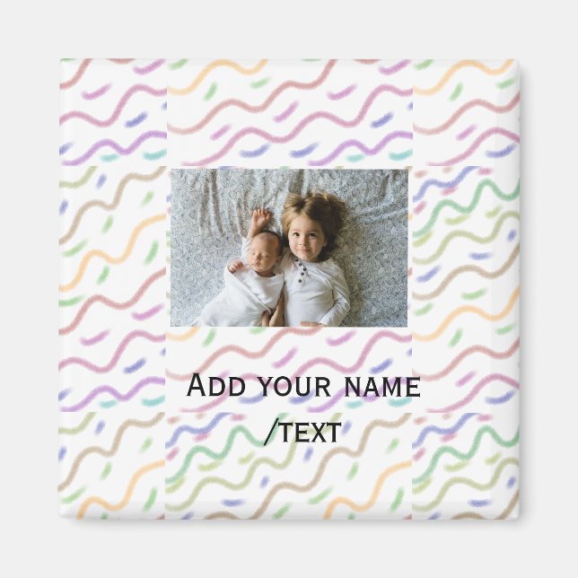 Colourful watercolor spiral pattern add photo name magnet (Front)