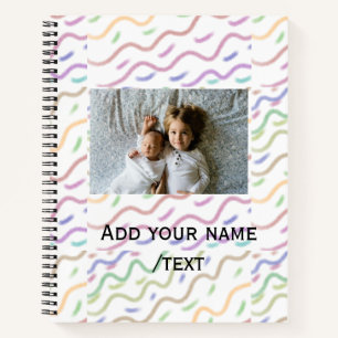 Colourful watercolor spiral pattern add photo name notebook