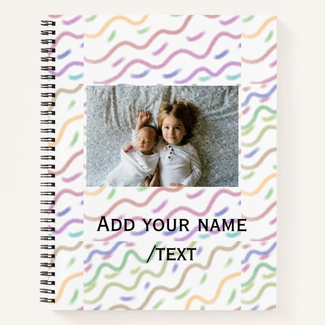 Colourful watercolor spiral pattern add photo name notebook (Front)