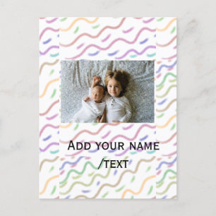Colourful watercolor spiral pattern add photo name postcard