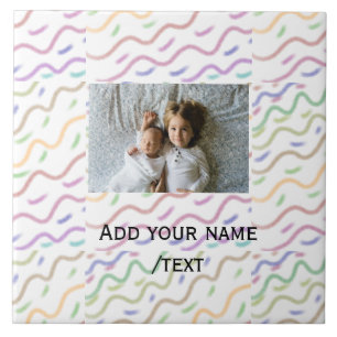 Colourful watercolor spiral pattern add photo name tile