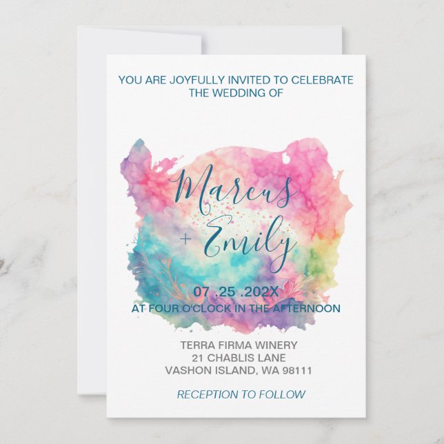 Colourful Watercolor Splash Minimalist Invitation (Front)