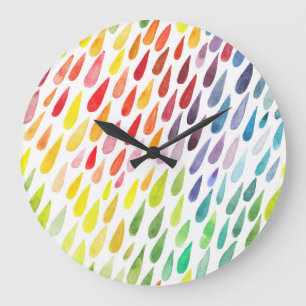 Colourful Watercolor Splash Set Large Clock