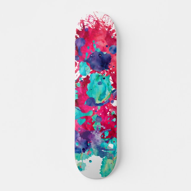 Colourful watercolor splash skateboard (Front)