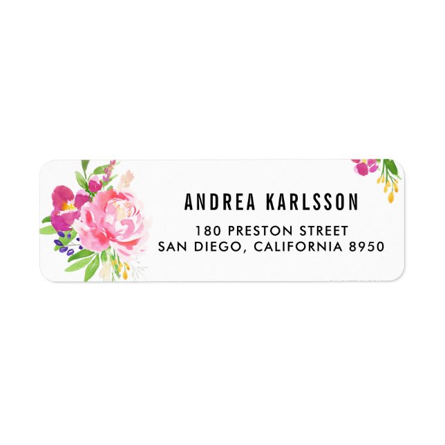 Colourful Watercolor Spring Blooms Address Label (Front)
