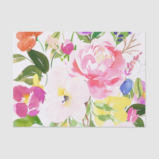 Colourful Watercolor Spring Blooms Floral Tissue Paper (Front)