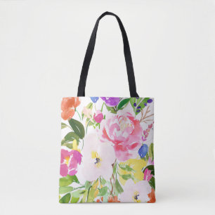 Colourful Watercolor Spring Blooms Floral Tote Bag