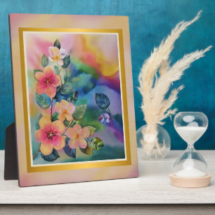 Colourful Watercolor Spring Branch with Flowers Plaque