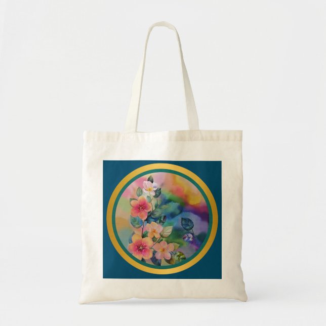 Colourful Watercolor Spring Branch with Flowers  Tote Bag (Front)