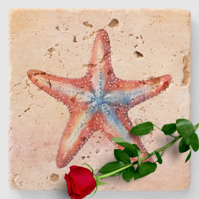 Colourful watercolor starfish cute keepsake stone coaster (Creator Uploaded)