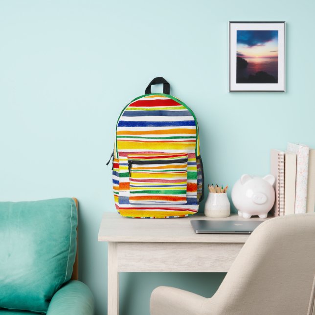 Colourful Watercolor Stripes Backpack (Insitu)