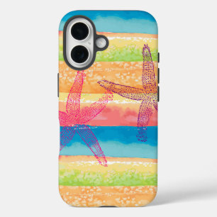 Colourful Watercolor Stripes Starfish iPhone 16 Case